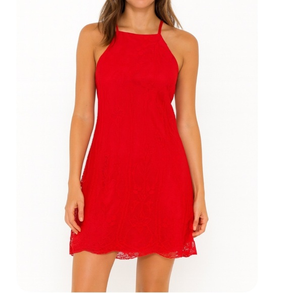 Altar'd State mini dress halter top lace overlay red A-line lined tunic SZ SM - Picture 1 of 12